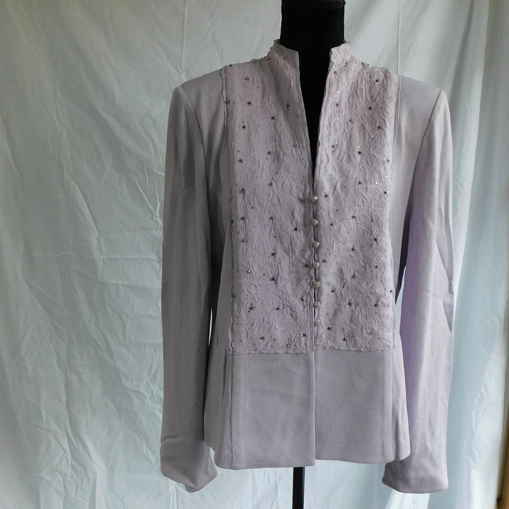 St. John Lavender Embellished Front Panel Blazer